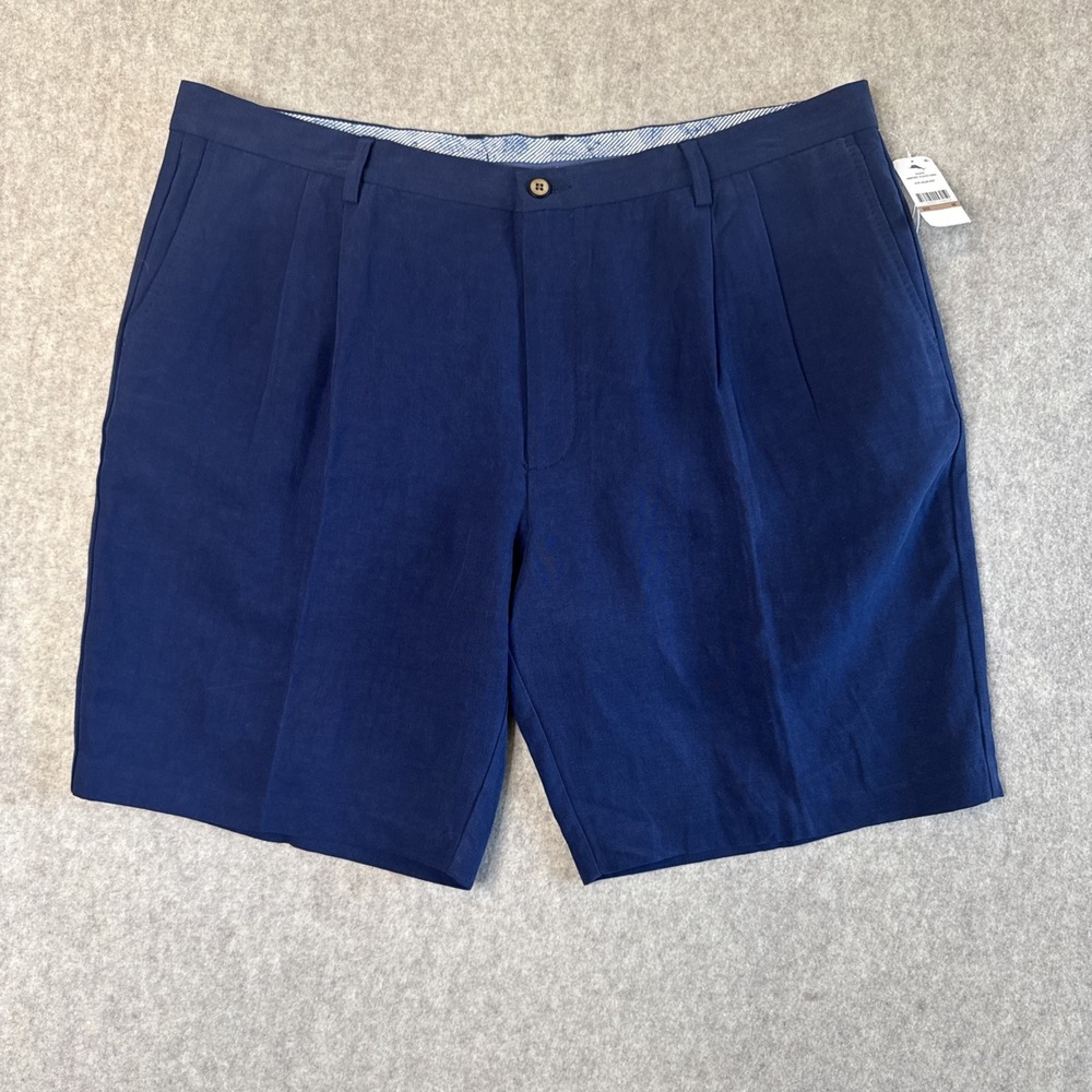 NWT Tommy Bahama Monterey Silk Linen Pleated Shorts Mens 42 Navy 10" Inseam